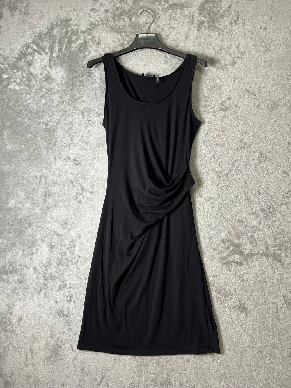 Theory Rubric Ruched Stretch Jersey Tank Dress Black Sleeveless Large Minimalist